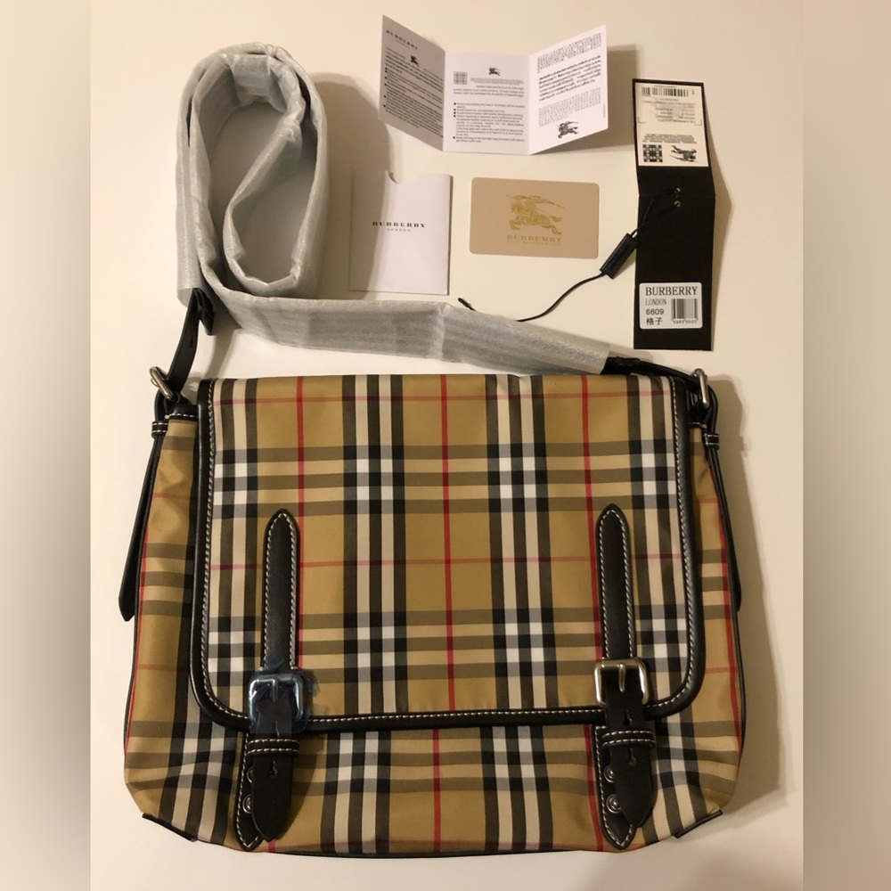 Burberry Red Black & White Stripes Brand New With Tags Authentic Designer Bag